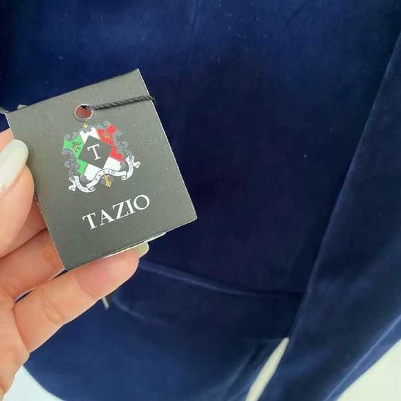 NWT Tazio Navy Velvet Notch Lapel Tuxedo Jacket Blazer Fully Lined size 38 - Picture 6 of 12